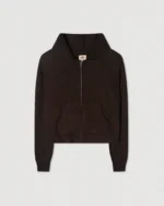 Coffee Cable Knit Cropped Zip Hoodie