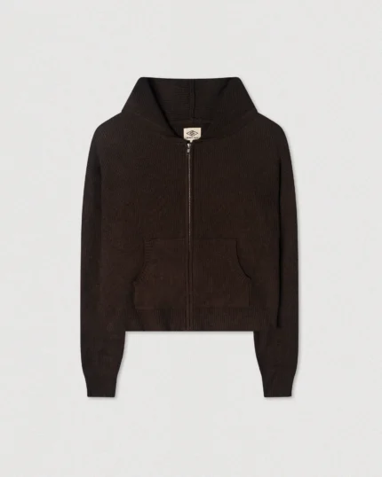 Coffee Cable Knit Cropped Zip Hoodie