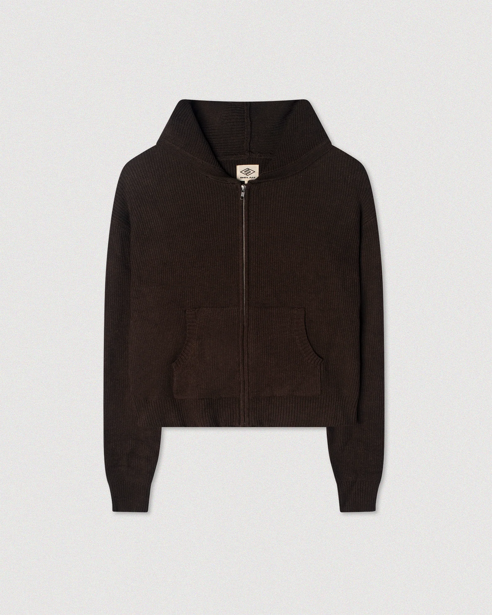BROWN_KNIT_HOODIE_FRONT Coffee Cable Knit Cropped Zip Hoodie