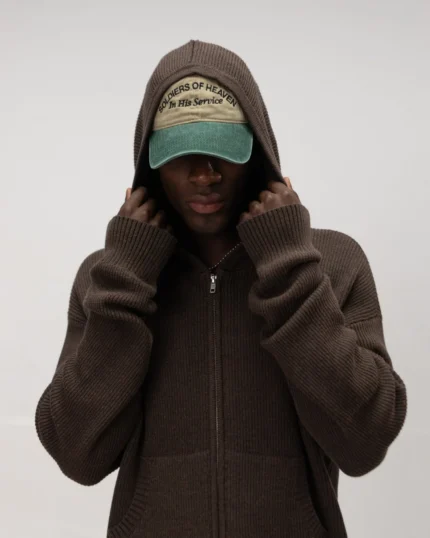 Coffee Cable Knit Cropped Zip Hoodie